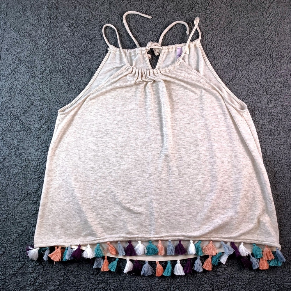 Women's Oatmeal Tassel Fringe Halter Tank Top Boho TO16662 M